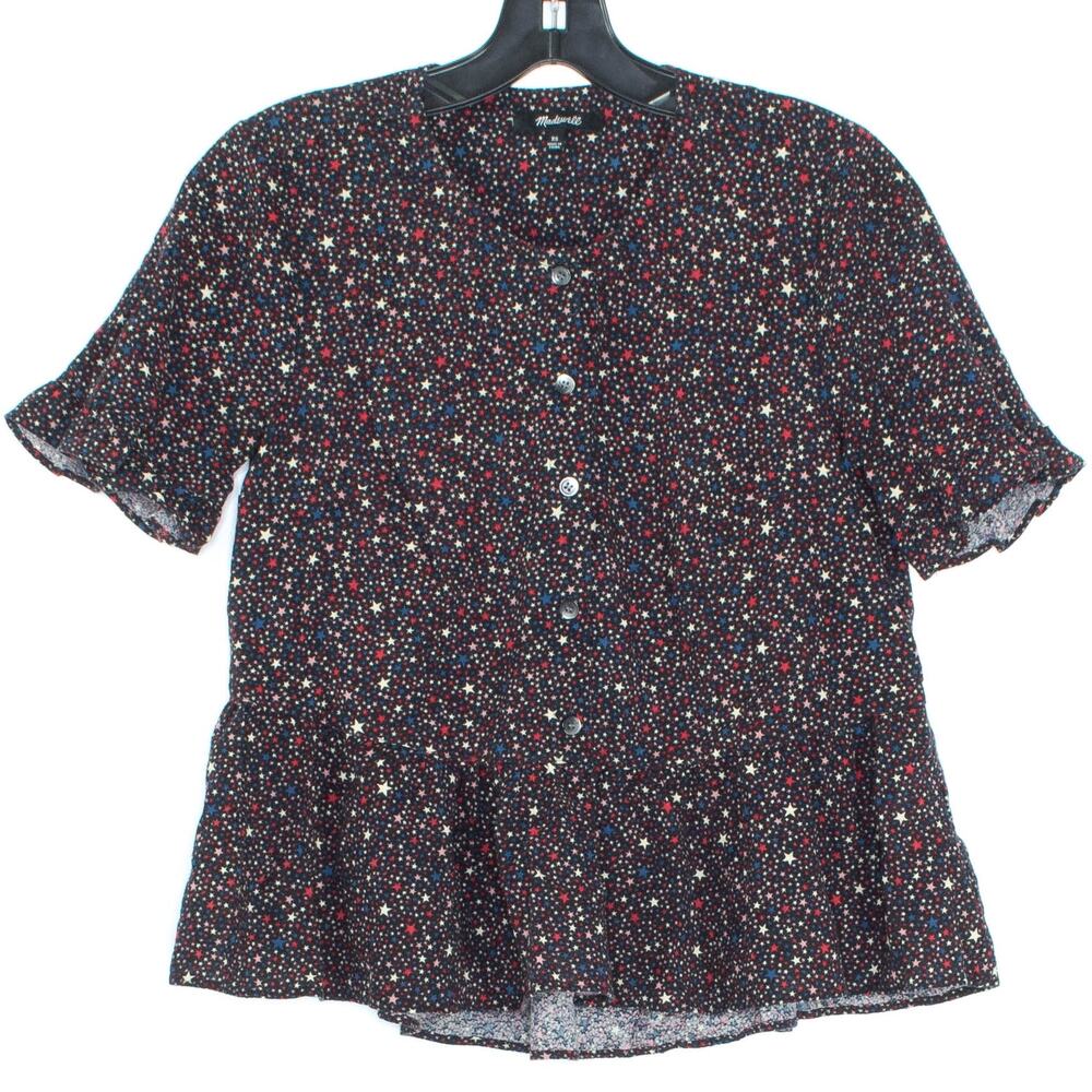 Madewell Starry Night Celestial Cottagecore Top XS Button Front Ruffle Hem Boho